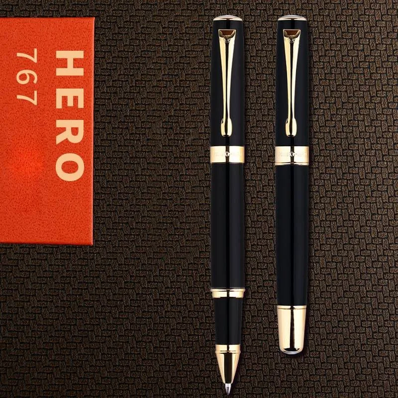 

Hero 767 rollerball Pen Business Bright Black Gold Clip Ballpoint Pen Signature Pen Metal Ballpoint Pen fountain pen