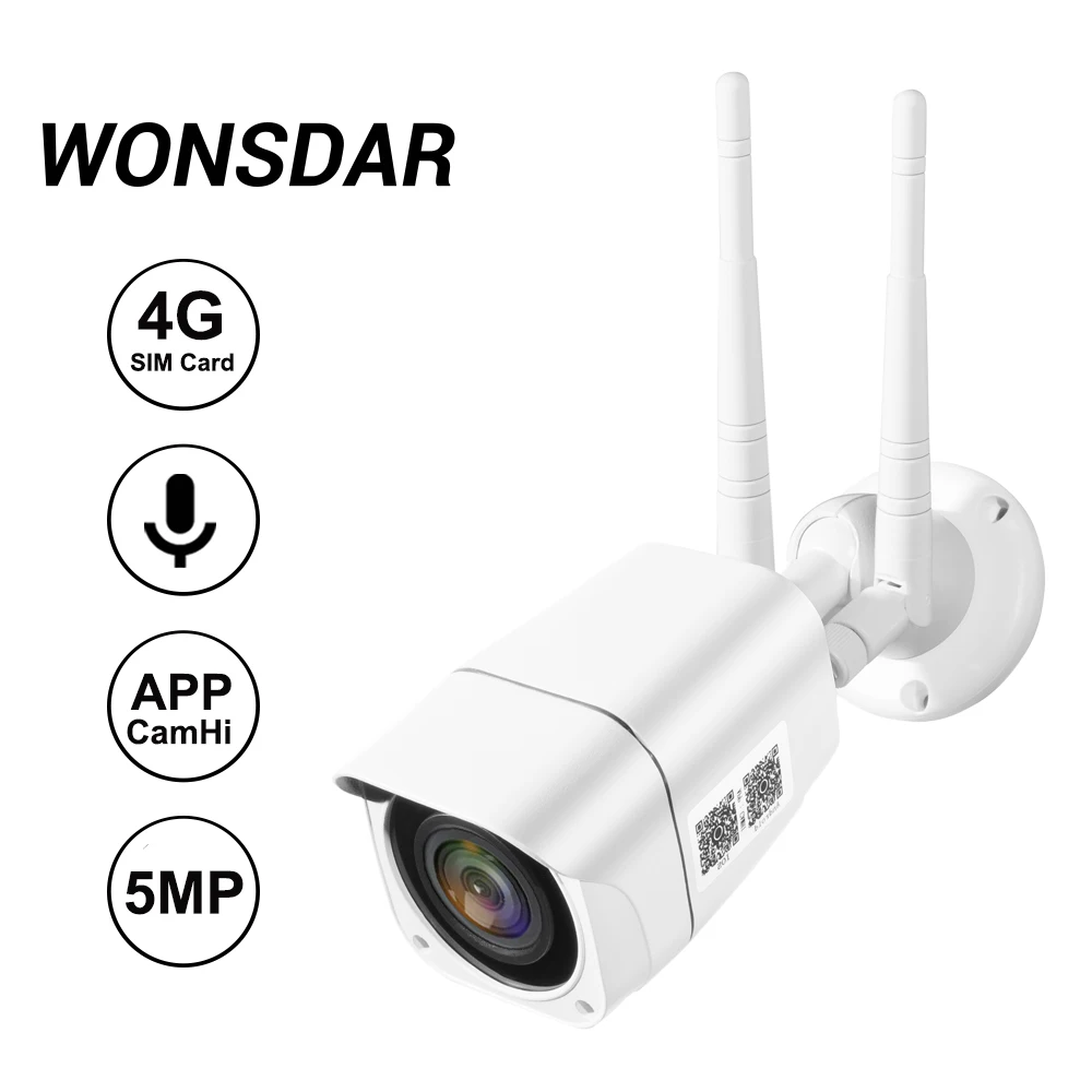 Wonsdar 5 Мп 1080P HD 4G камера беспроводная наружная GSM SIM карта Двусторонняя аудиосвязь