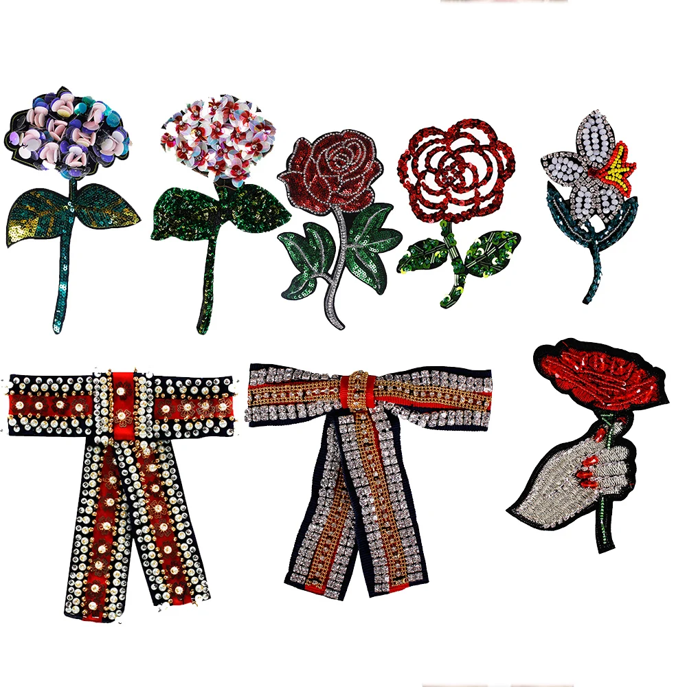 1 комплект сделай сам вышивка бисером жемчуг бант нашивки блестки 3D цветок