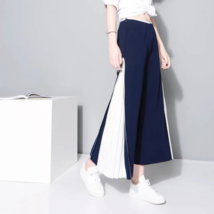 

Women's wide-leg pants 2021 unique stitching pleated wide-leg pants chiffon culottes women's ninth pants casual pants