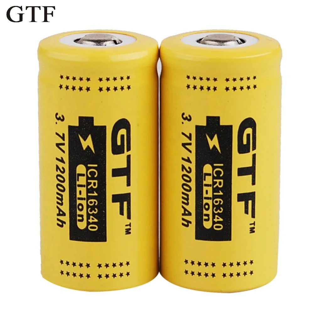 

Gtf 2 pces cr123a 3.7v 1200mah 16340 protected li-ion rechargeable lantern battery led with pwb batteries