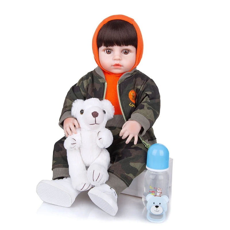 

48cm Looking Lifelike Realistic Baby Silicone Full Body Newborn Care with Bottle Toy for Children and the Elderly