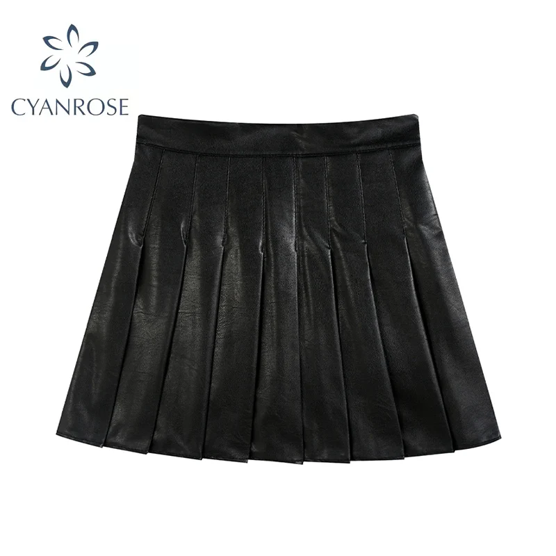 Женская Плиссированная Юбка До Колена винтажная мини-юбка из искусственной кожи