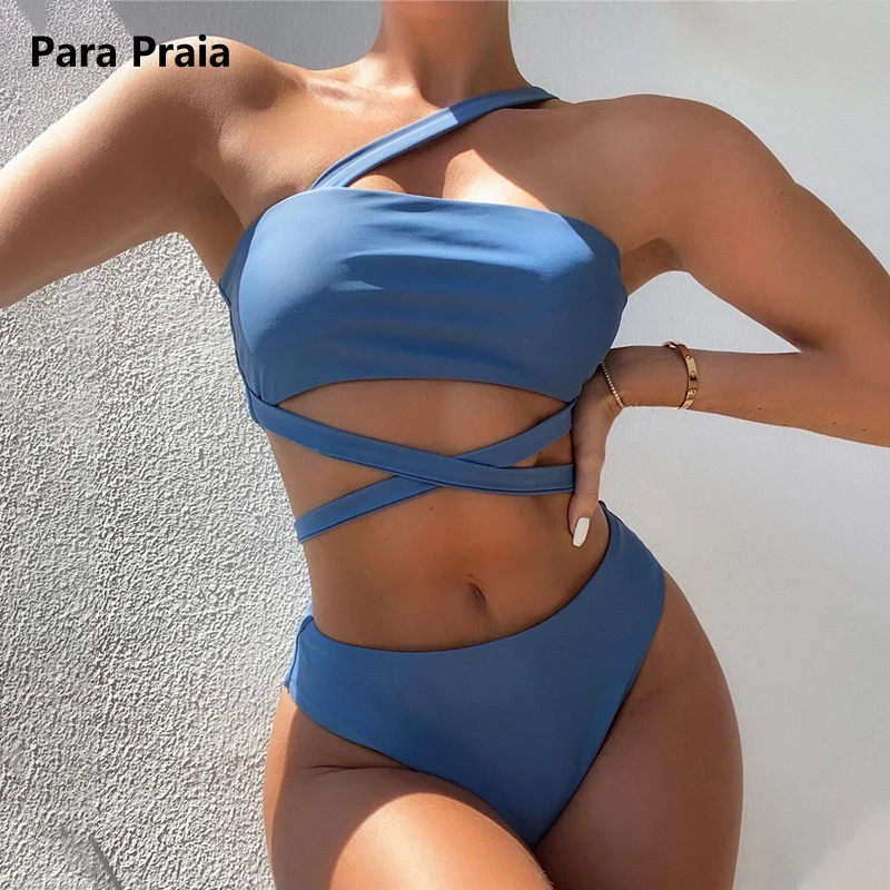 

Para Praia 2021 Bandeau One Shoulder Push Up Bikini Women Swimsuit Sexy High Waist Swimwear Thong Bikini Cross Bandage Swimsuit