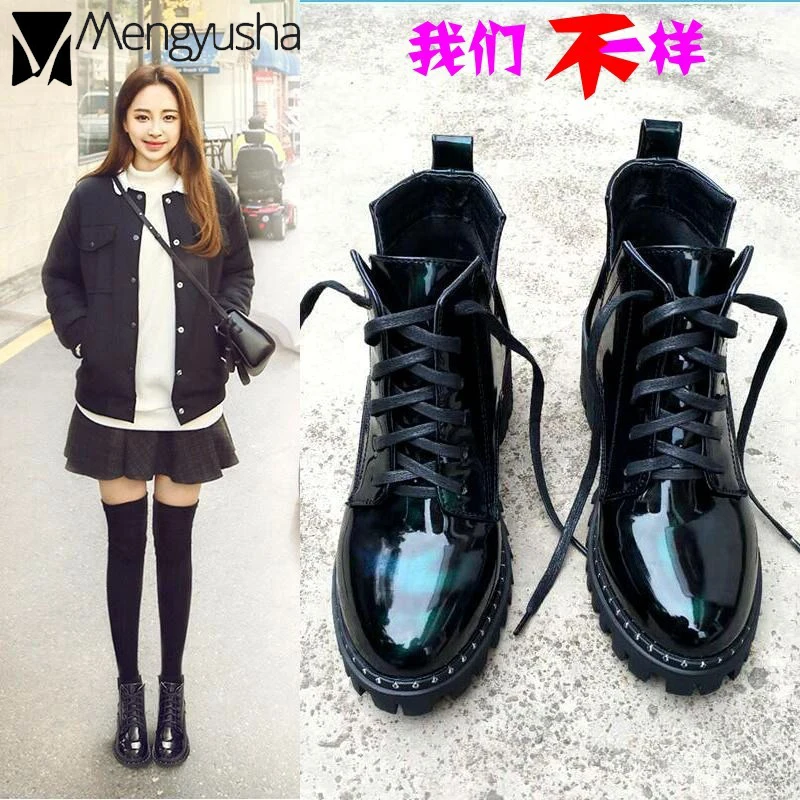 Ботинки в Корейском стиле на шнуровке британском Женские зимние ботинки