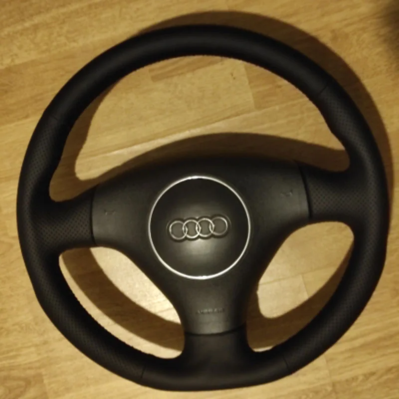 

New Anti Slip Black Microfiber Leather / Suede leather Steering Wheel Black Stitch on Wrap Cover For Audi A3 2000-2003