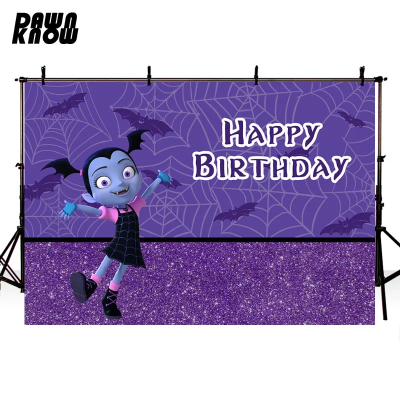 

DAWNKNOW Cartoon Vampirina Bat Photography Background Baby Photocall Happy Birthday Backdrop Children Photo Shoot lv910