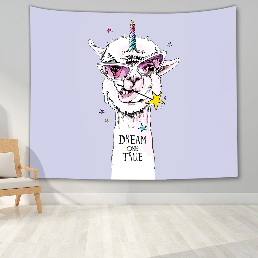 Настенный гобелен с изображением альпаки и мультяшных животных домашний декор