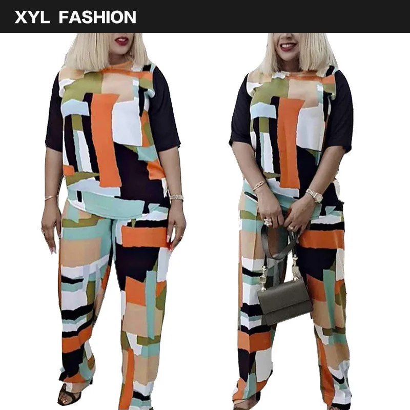 Летний комплект из двух предметов для женщин наборы размера плюс Комплект топ и