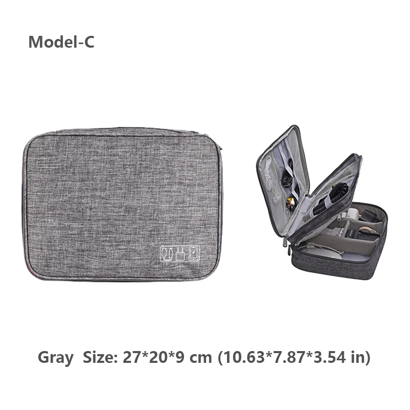 Model C Gray Сумка для проводов, органайзер для проводов, цифровая сумка, чехол для флешек, сумка для гаджетов, зарядки, органайзер для кабелей, чехол для наушников, хранение проводов, органайзер для электроники, домашнее хранение - Цвет: Model C Gray