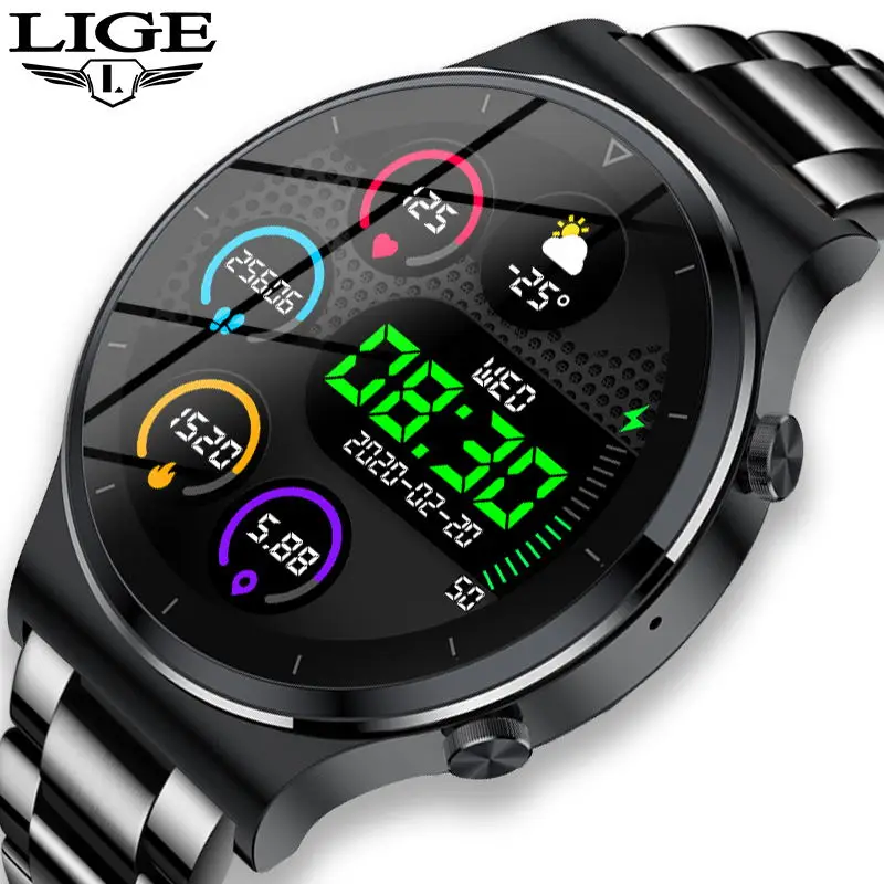 

LIGE Смарт-часы Для мужчин сенсорный Экран Часы сердечного ритма крови Давление мониторинга информационное напоминание вызовов через Bluetooth м...
