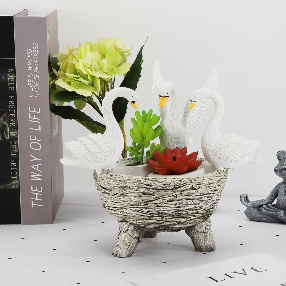 Садовый цветочный горшок лебедь ландшафт камень украшение для интерьера садовый