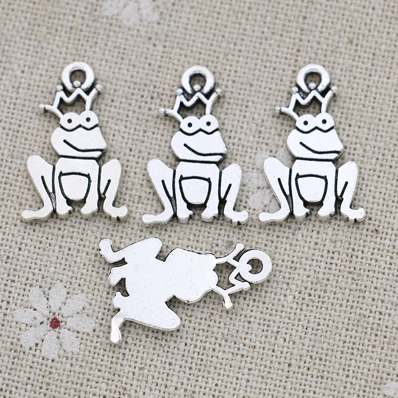 

JAKONGO 10pcs Antique Silver Plated Frog Prince Charms Pendants for Jewelry Making Bracelet DIY Accessories 15x22mm