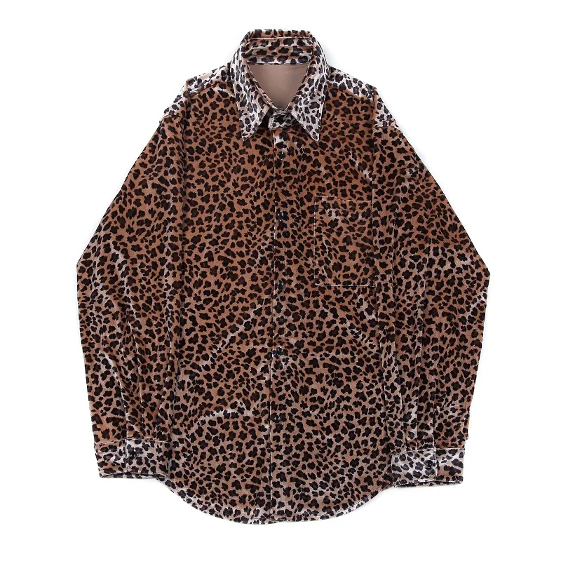 

Men Autumn Vintage Leopard Loose Casual Long Sleeve Velvet Shirt Male Women Streetwear Hip Hop Shirts Couple Clothes