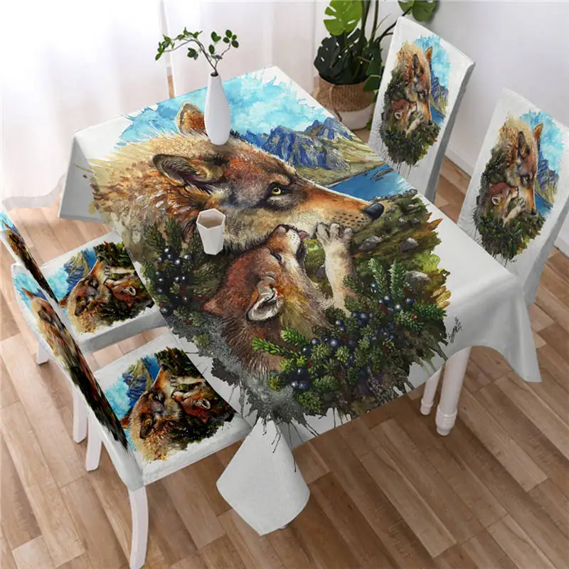 Скатерть SunimaArt с изображением волка, матери, волка, семья, водонепроницаемая скатерть для столовой, акварельная скатерть с изображением животных - Цвет: Wolf Cub Mother