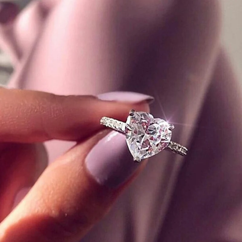 Модные хрустальные свадебные кольца в форме сердца Классические темпераментные