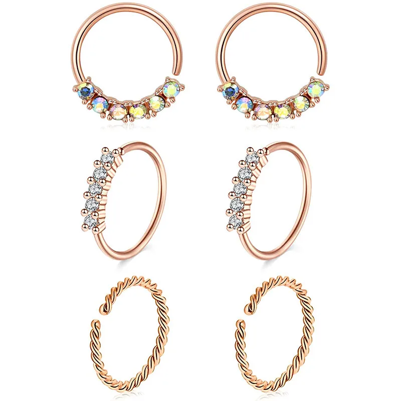 Женские серьги кольца из нержавеющей стали с фианитом 6 шт. 20 г|Украшения для тела|