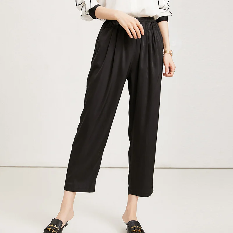 

SHZQ новые шелковые женские летние тонкие повседневные брюки из шелка тутового шелкопряда