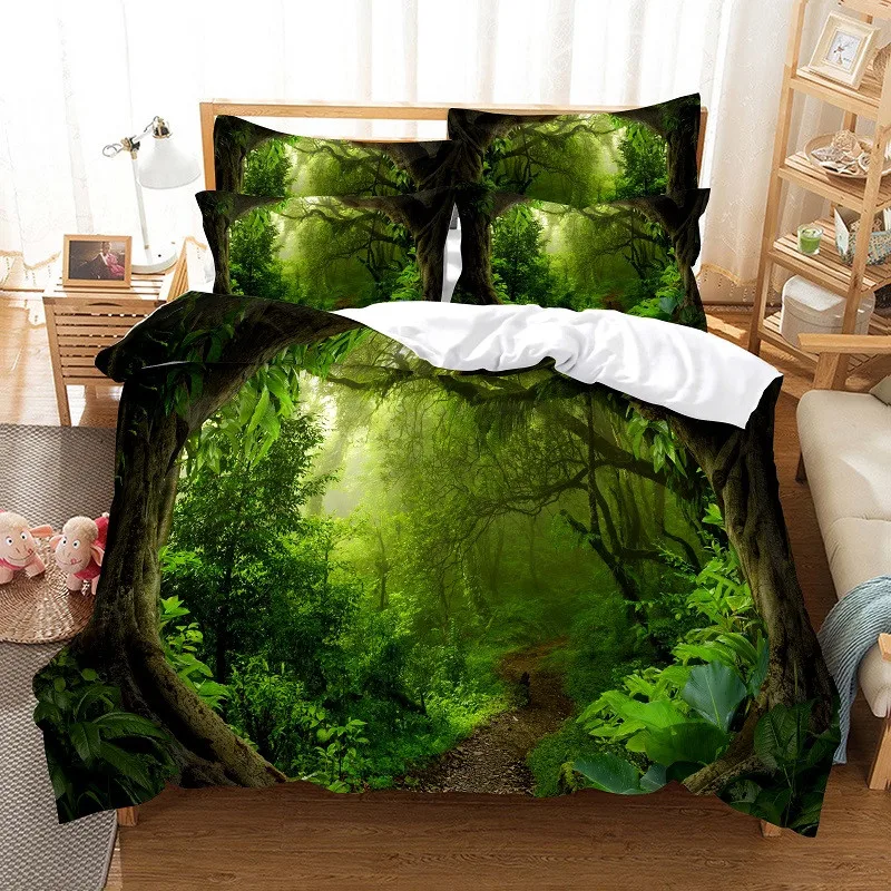 Magical Forest Bedding Duvet Cover Set 3d Digital Printing Bed Linen Fashion Design Comforter Cover Green Bedding Sets  Bed Set