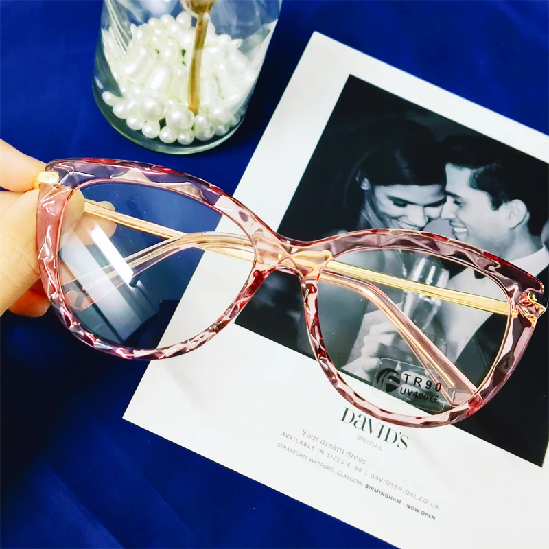 Корейская прозрачная розовая оправа для очков с кристаллами женщин сплав