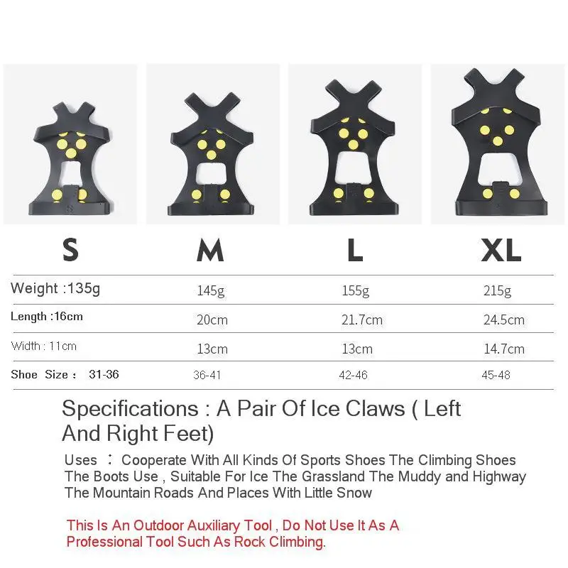 10 Tooth Anti-Skid Crampons Snow Ice Climbing Mountaineering Rock Climbing Snowfield Non-slip Shoe Set Shoe Spikes Grips