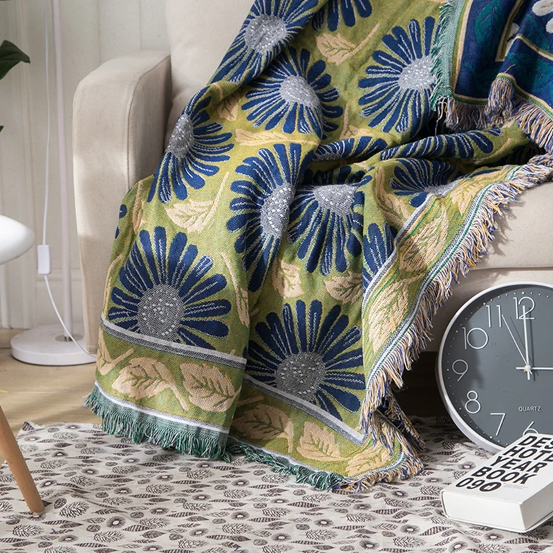 Европейское хлопковое покрывало для дивана с цветами вязаное плетеное