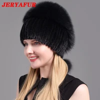 jeryafur womens fur hats fluffy winter warm knitted natural mink fur hats fashion top hats womens natural fur hats
