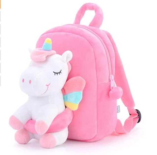 

Unicorn Backpack for Girls Kids Backpack Plush Unicorn Toy Gifts for Kids Baby Napkins Snack Books Bag
