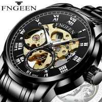 watch men skeleton automatic mechanical watch black skeleton vintage man mens watches top brand steel luxury waterproof clock