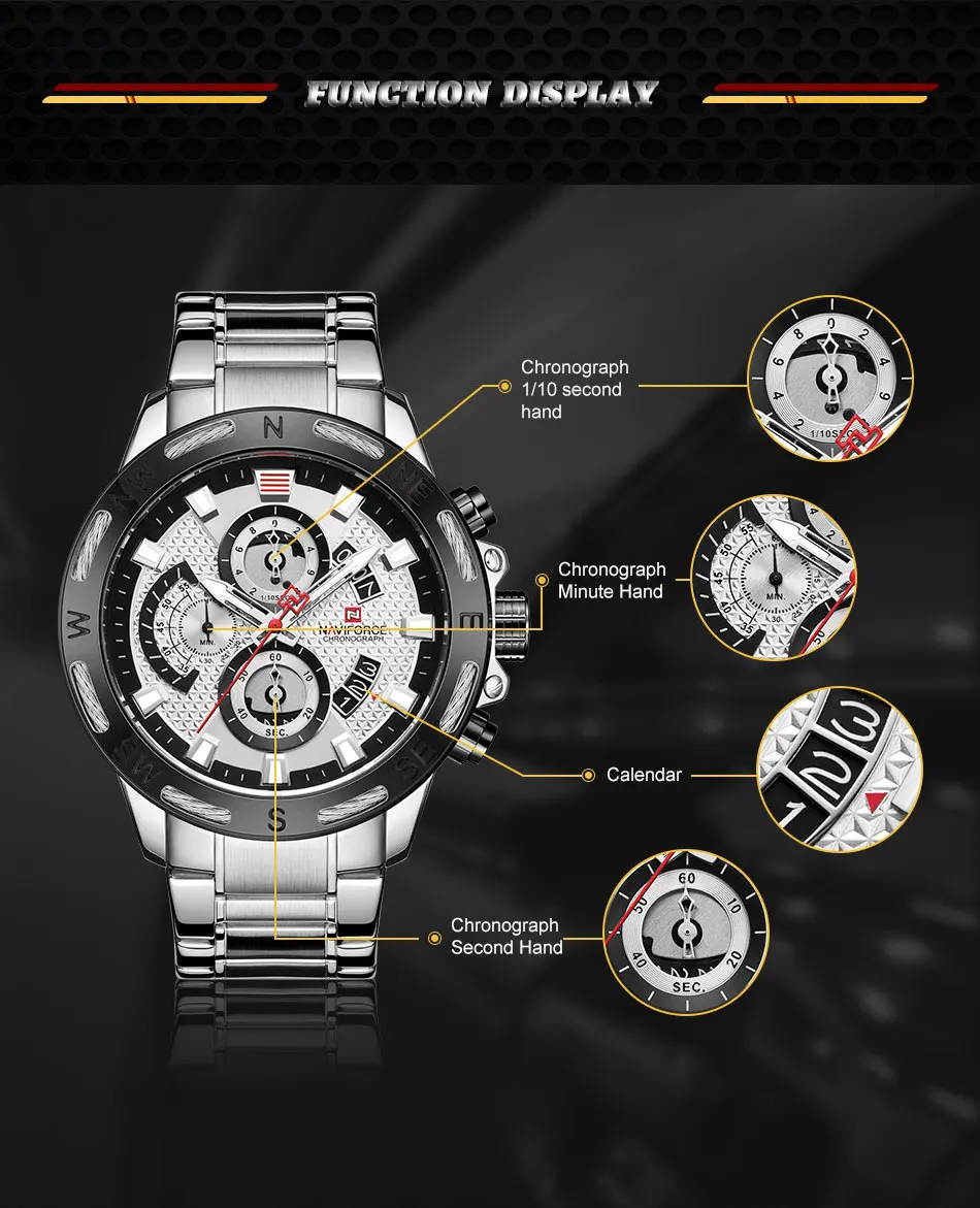 Часы наручные NAVIFORCE Мужские кварцевые модные повседневные Роскошные Аналоговые