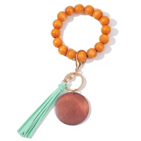 pendant keyring for women wood beads keychain for keys wristlet bracelet keychain charms fashion accessories wholesale trend