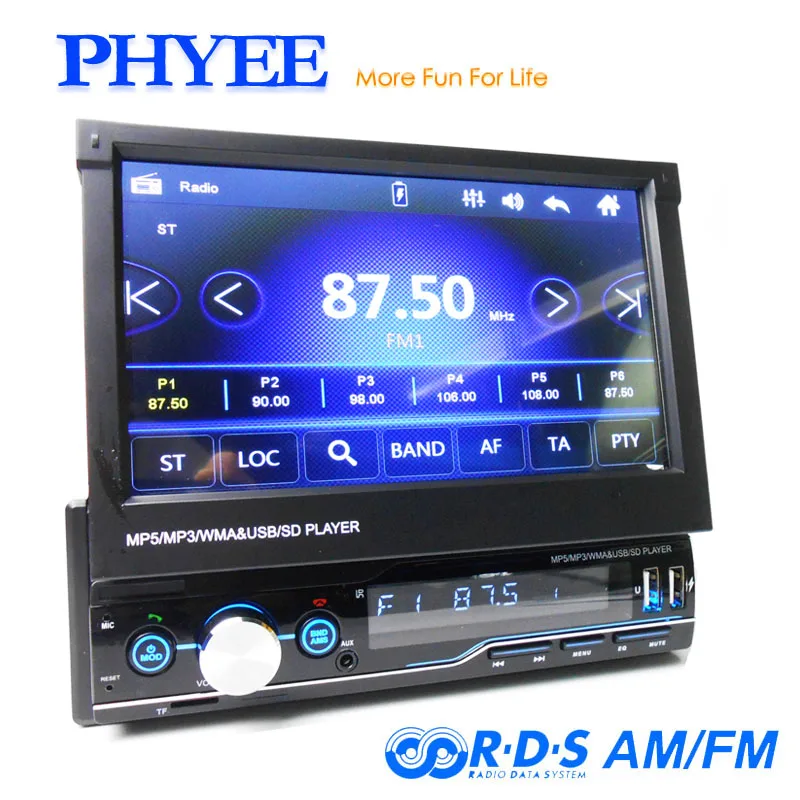 1 Din Выдвижной Автомагнитола RDS Mirror Link Видеоплеер MP5 AM FM USB TF Aux " Сенсорный экран Стереосистема Головное устройство PHYEE T100