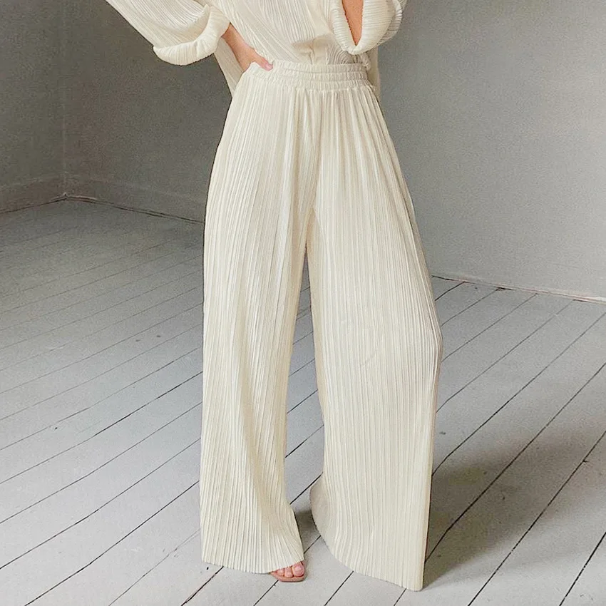 

2021 Women's Spring and Summer New Wide-leg Mopping Drape Pleated Trousers Loose Casual Elastic High-waist Pants