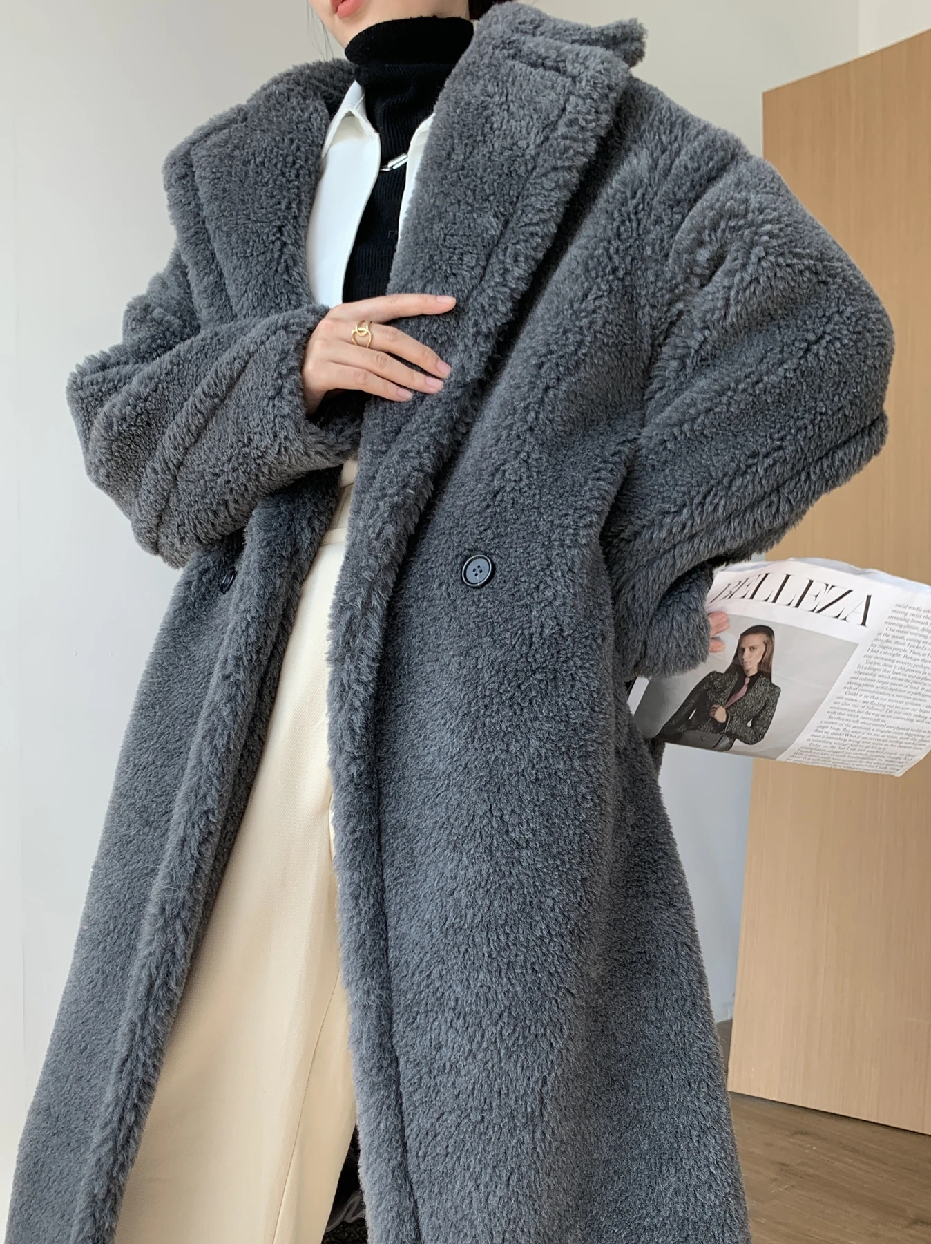 Мишка Тедди пальто Альпака шерсть средней длины из овечьей шерсти профиль