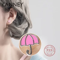 yanney silver color fashion umbrella stud earrings woman simple cute pink umbrella jewelry accessories birthday gift