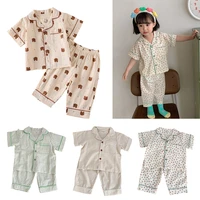 2021 summer new kids pyjamas korean cotton sleepwear boys and girls cute print short sleeve children 2pcs sets