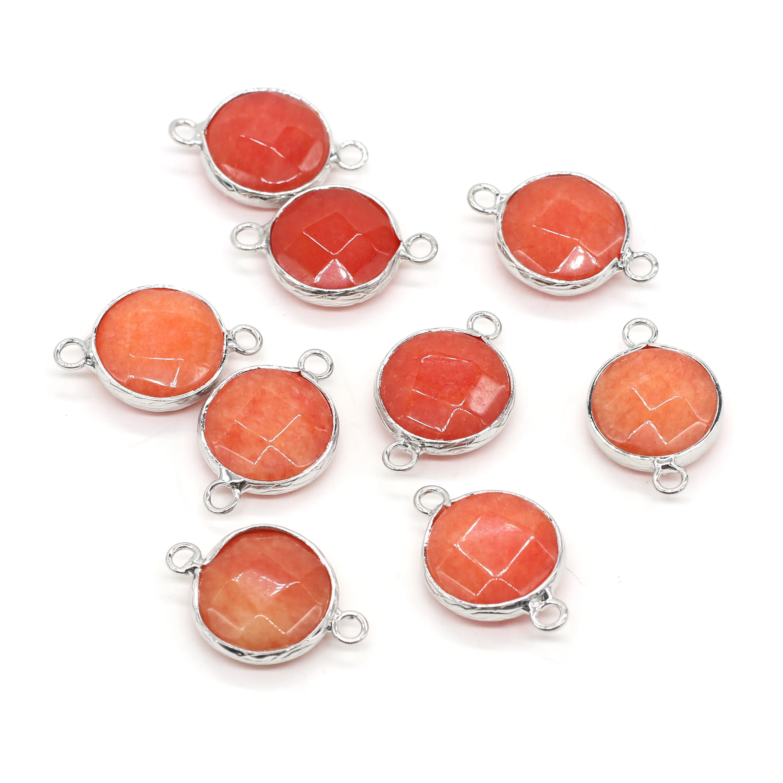 

2pcs Charms Natural Stone Pendant Connector Section Round Agates Pendnat Connector for Making DIY Jewelry Gift Size 15x24mm