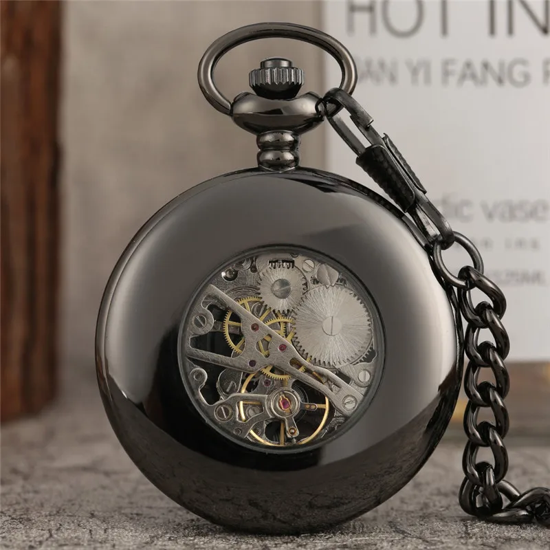 Vintage Hand-winding Mechanical Pocket Watch for Men Women Arabic Numerals Dial Pendant Chain Smooth Case Antique Clock Gift