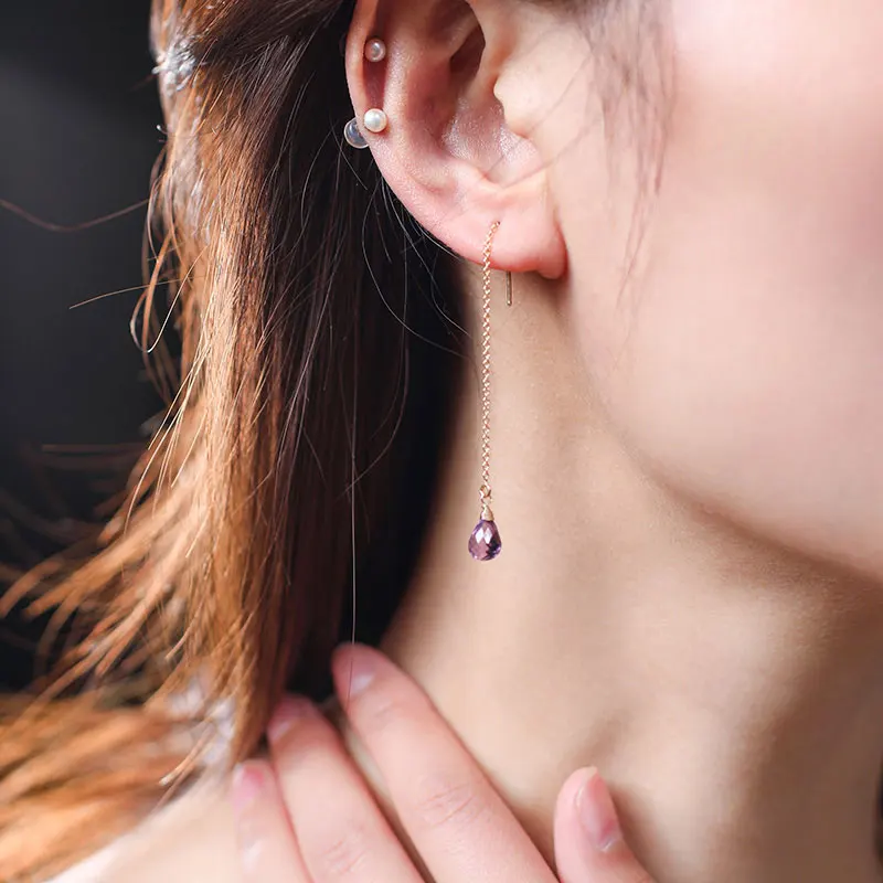 

XMD 14K Gold Injection Amethyst Long Earrings For Girlfriend Gift