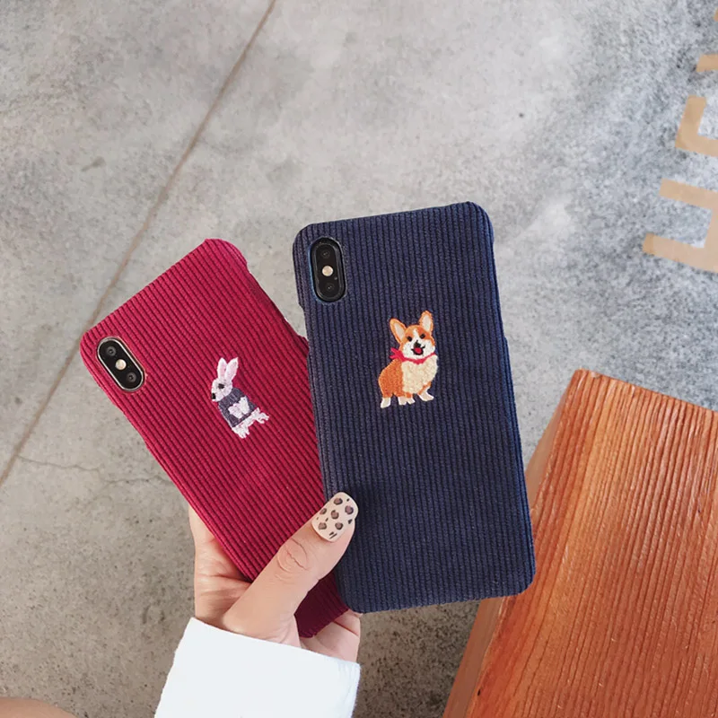 Модный теплый вельветовый чехол для телефона для iphone XS чехол для Max XR 11 Pro Max 7 8 6s 6 plus X чехол с милой вышивкой роббит жесткие чехлы