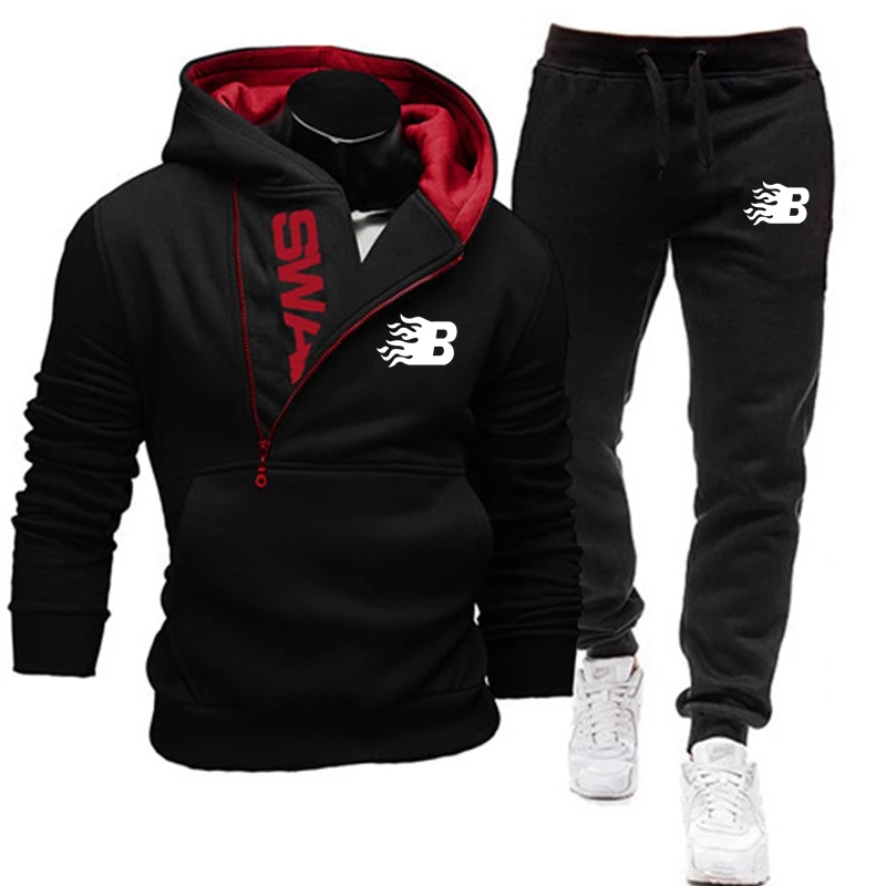 

2021 Tracksuit Men 2 Pieces Set Sweatshirt + Sweatpants Sportswear Zipper Hoodies Casual Mens Clothing Ropa Hombre Size S-3XL