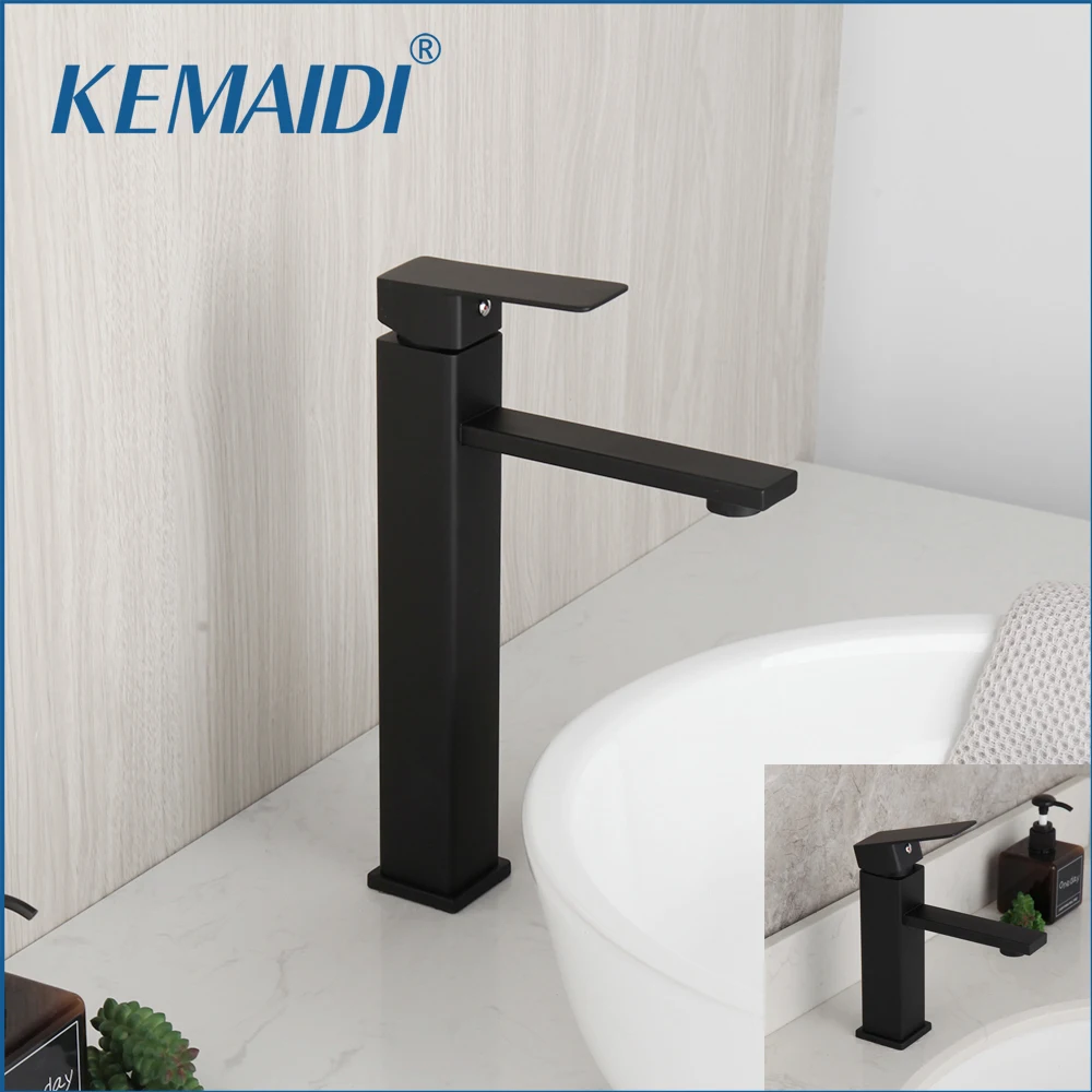 

Матовый черный квадратный смеситель для раковины KEMAIDI, кран для умывальника с одной ручкой для ванной комнаты, туалета