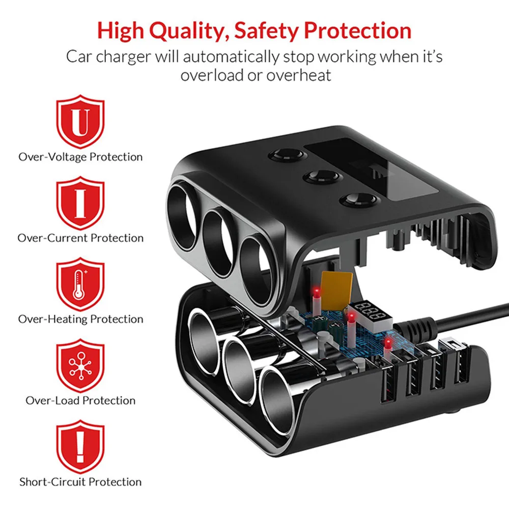 12 24v car cigarette lighter socket splitter car charger with onoff switch 4 ports usb charger for gps mobile phone free global shipping