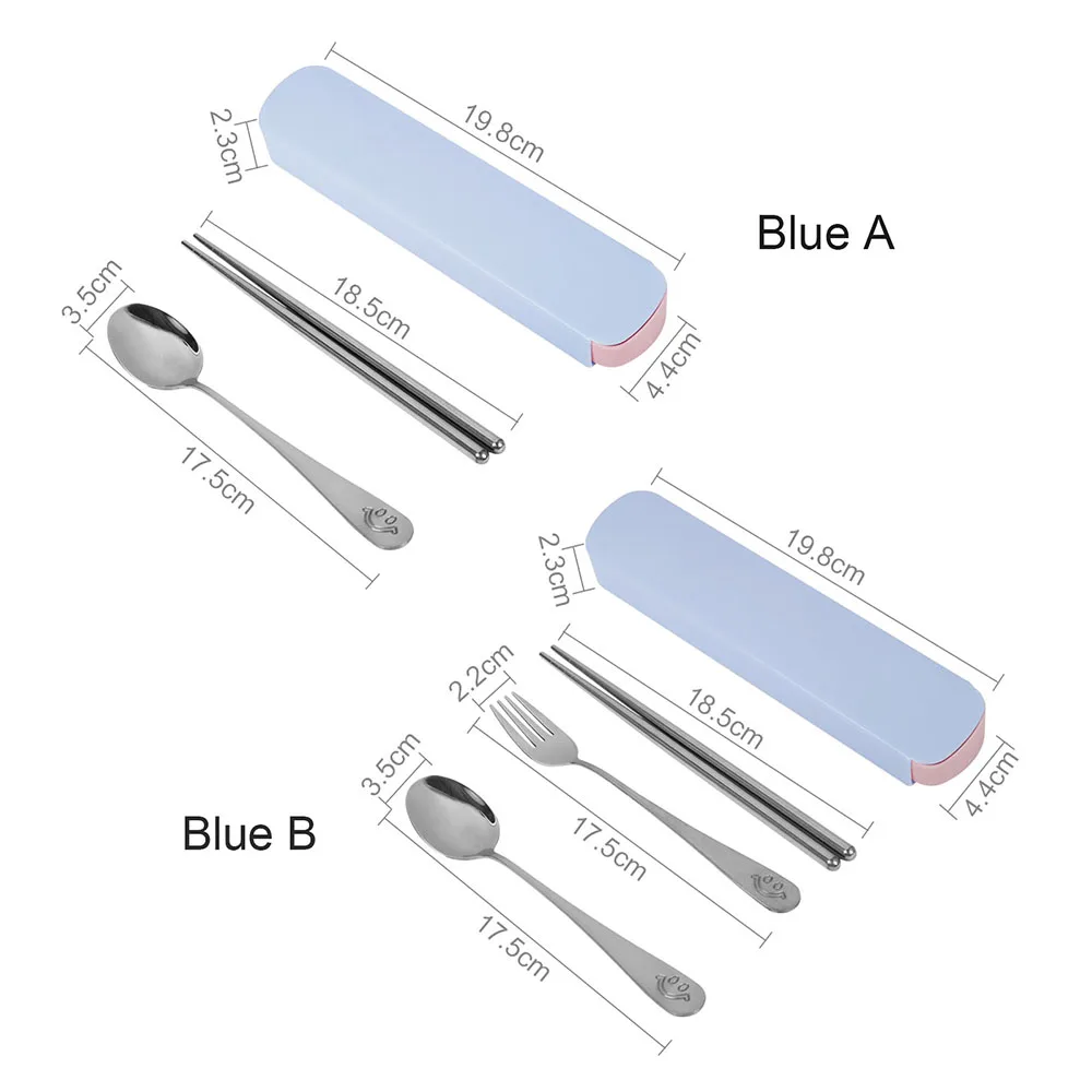 

Portable Stainless Steel Travel Tableware Spoon Fork Chopsticks Set With PP Plastic Box For Kid Home School Travel Cutlery