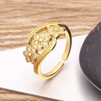 fashion flower finger rings for women open adjustable cuff wedding engagement rings female party jewelry gift factory wholesale