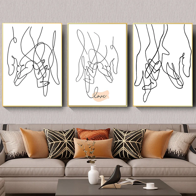 

Abstract Line Art Tangled Love Canvas Painting Nordic Minimalist Hold Hands Posters Prints For Living Room Wall Art Home Decor