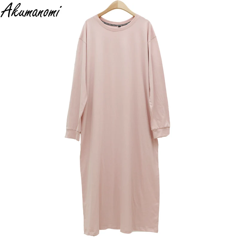 Oversized Casual Pink Black Cotton Long Sleeve Womens Dresses 2021 Maxi Elegant Plus Size 10xl 7 5 Xl Autumn Spring Loose Dress