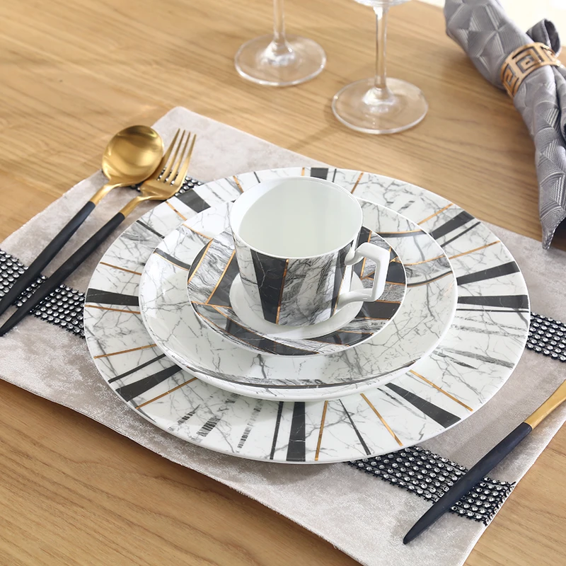 Европейские тарелки с мраморной текстурой керамический Обеденный набор