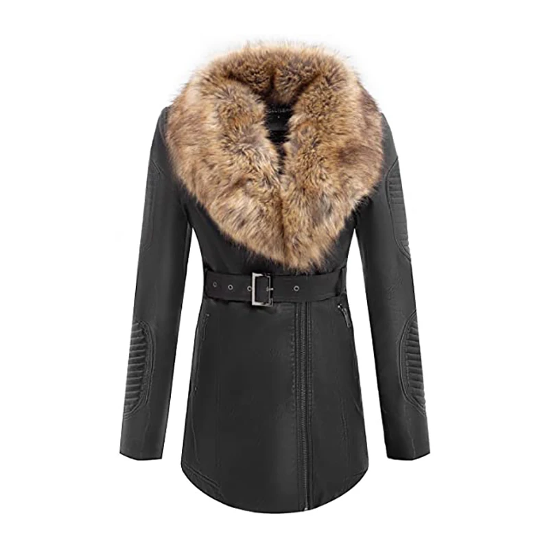 Giolshon Women Faux Suede Leather Long Jacket Wonderfully Parka Coat With Detachable Fur Collar Winter Female Outwear 2021 enlarge