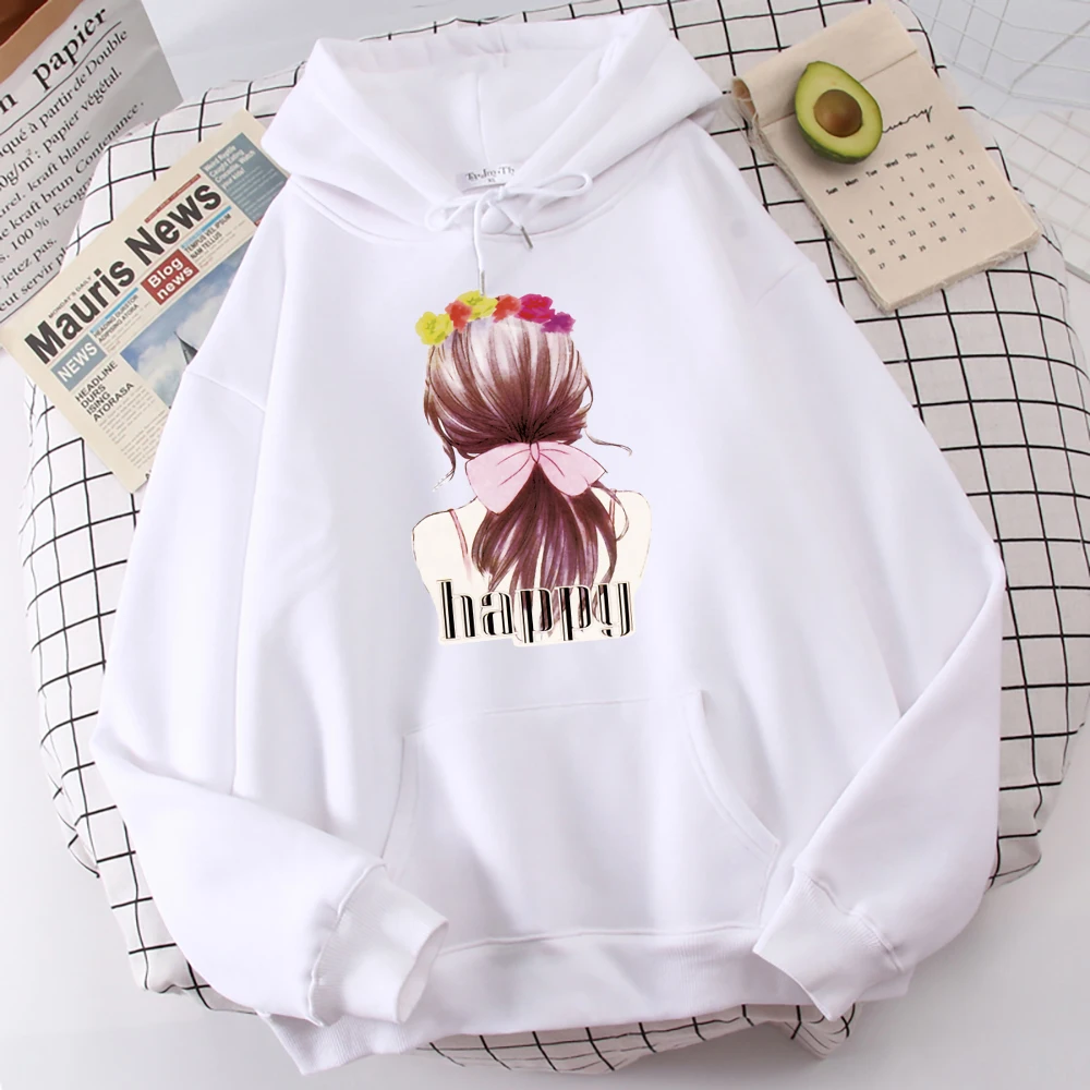 

Happy Happy Girl Back View Print Women Hoodie Fashion Loose Hoody Loose Casual Sweatshirt Autumn Fleece S-Xxl Male Clothing Tops